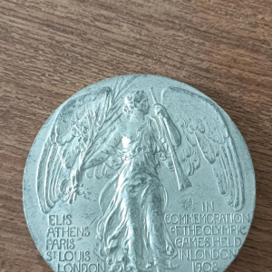 London 1908 Olympic Games Commemorative Medal by Sir Edgar Bertram Mackennal. Silver. 51 mm. diameter.