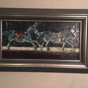 huile sur toile de A. BRASILIER : "chevaux de cirque"
