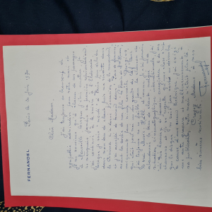 La lettre de Fernandel adressée au Mme Huguette Guibourg