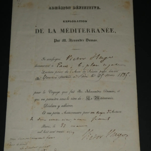 Victor Hugo. Bulletin de souscription au voyage d'Alexandre Dumas. Le 31 Mars 1835