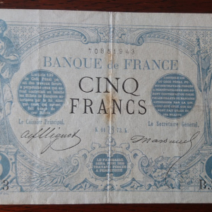 billet 5 francs noir 1873