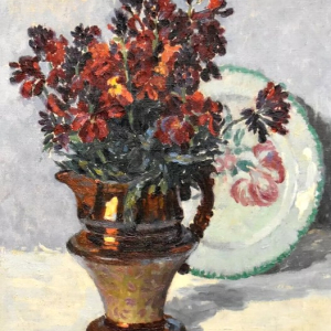 Tableau huile nature morte fleur école Française signé Jane Chauler Ozeel