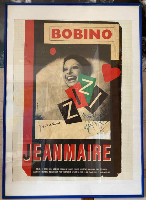 
															Affiche ZIZI JEANMAIRE à BOBINO , avec autigraphe, contre signée YVES SAINT LAURENT
														