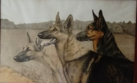 
															Léon Danchin; tableau 3 chiens
														