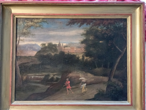 
															Tableau d' un paysage Marqué école Poussin au dos
														