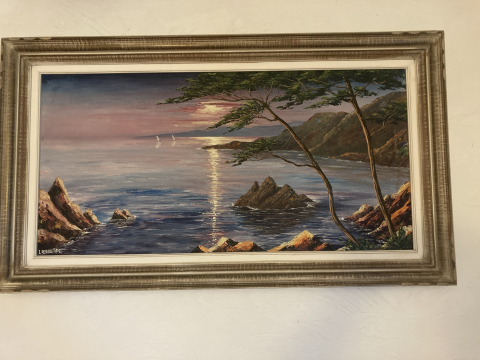 
															Artiste Langlade, Huile sur toile, 100 x 50, encadré, mer et montagne
														