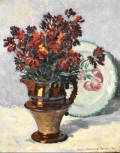 
													Tableau huile nature morte fleur école Française signé Jane Chauler Ozeel
												