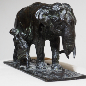 Roger Godchaux, Elephant et son cornac, bronze