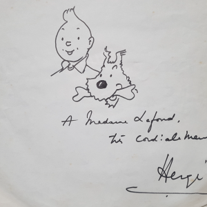 Disque "Tintin et le Temple du Soleil" avec dessin dédicacé