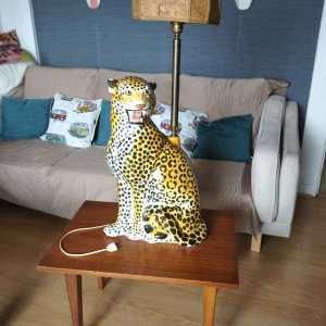 Sculture porcelaine lampe léopard années 60