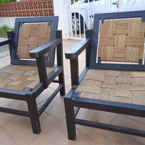 paire fauteuils années 50 bois corde