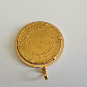 Louis d'or 100 Francs de 1881 monté sur pendentif