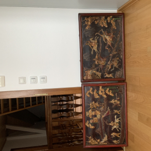 tableaux chinois anciens sur bois et reliefs