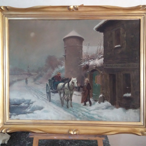 Scène de campagne  paysage de neige date 1900 environ non signée huile sur toile