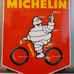 Plaque Emaillée rouge "Michelin à vélo"
