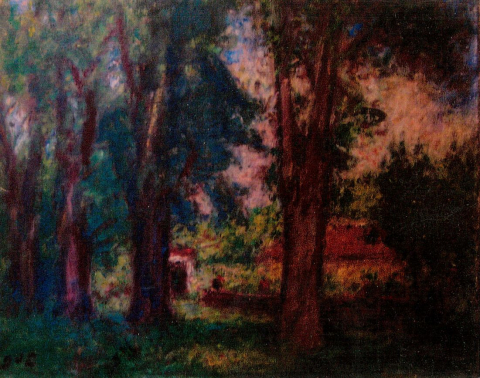 
															Huile sur toile, de 73 x 60 cm, de Georges D' Espagnat (1870-1950), intitulée "L'Allée de Plaisance", situé à Fourmagnac (sa maison de campagne)
														