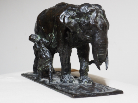 
															Roger Godchaux, Elephant et son cornac, bronze
														
