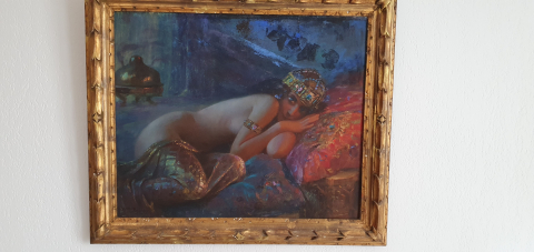 
															BALKIS, reine de Saba, de Gaston BUSSIERE. sur toile - 63 x 54
														