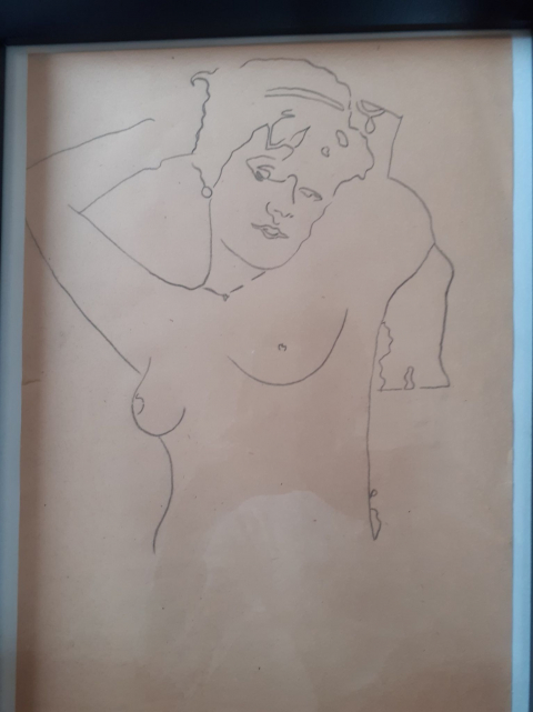 
															Warhol dessin sur papier fin brun.
														