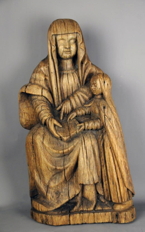 
															St Anne et la Vierge statue bois 15 e
														