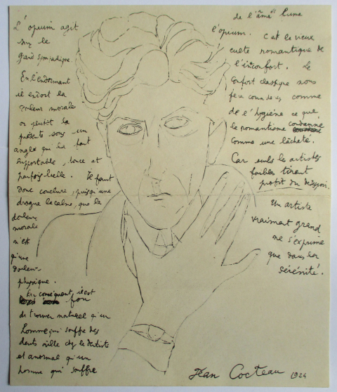 
															Jean COCTEAU (1889-1963)  Autoportrait dessin original 1924
														