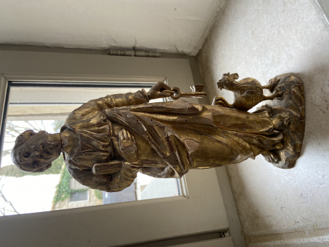 
															Statue bois et doré représentant Saint Pierre
														
