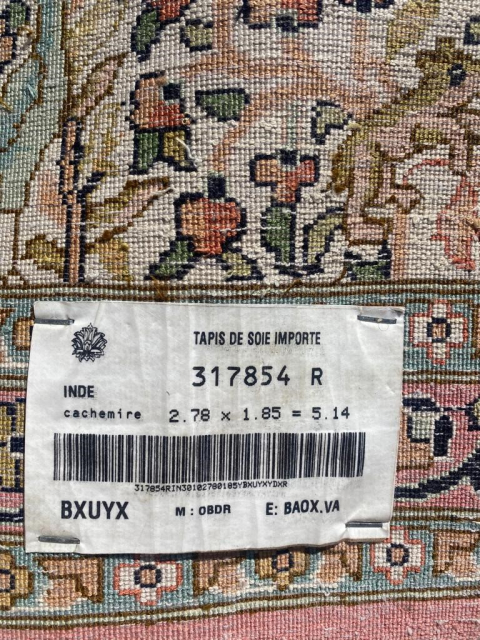 
															Tapis  de soie Importé Cachemire INDE  2.78 *1.85=5.14 Numéroté
														