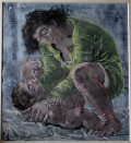 
															Toile de Hans Erni. "Mère à la robe jaune jouant avec son enfant"
														