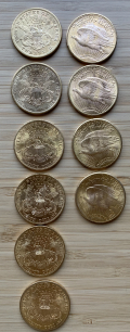 
															Pièces de monnaies ( US et France )
														