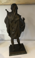 
															Troubadour en bronze de 60 cm signé dé Émile PICAULT sur socle en marbre
														