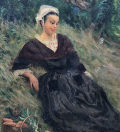 
															Tableau Ancien Huile Alfred PLAUZEAU (1875-1918) Portrait Femme Paysage XIXe
														