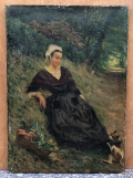 
															Tableau Ancien Huile Alfred PLAUZEAU (1875-1918) Portrait Femme Paysage XIXe
														